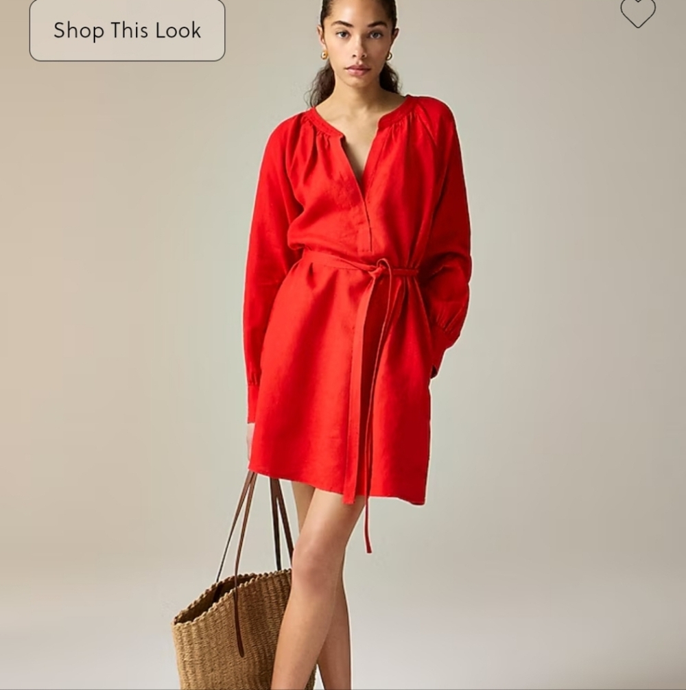 J Crew Tall Cabana mini dress in linen CI924 SZ X-large TALL Red